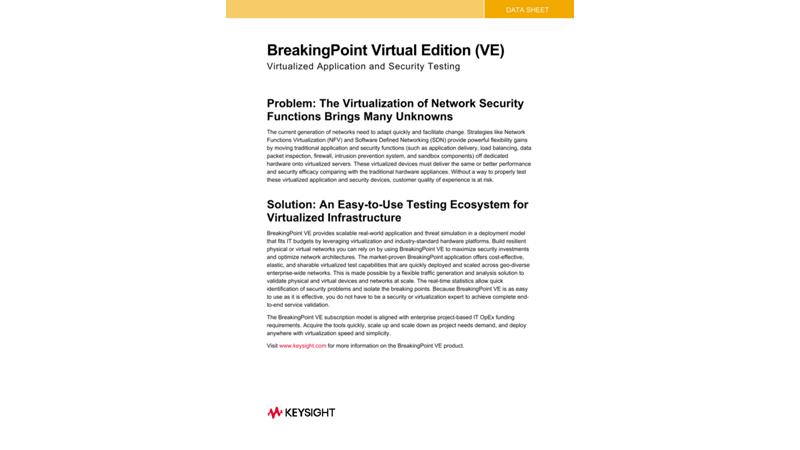 BreakingPoint Virtual Edition (VE): Virtualized Application and Security Testing